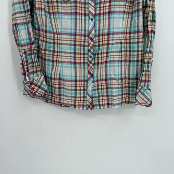 Ariat Women's Long Sleeve Top Plaid Pearl Snap Shirt Size XL Sequins Western - Picture 3 of 10